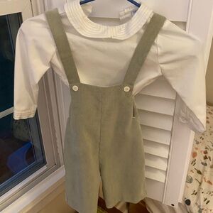 Luli & Me Boys Corduroy Suspender Shorts Set with Shirt - Sage Green